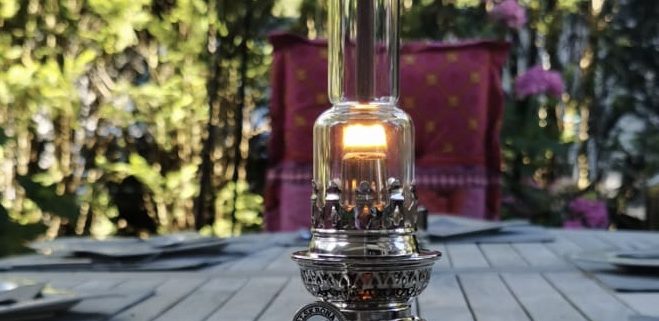 Petroleum Lampe vernickelt Karlskrona