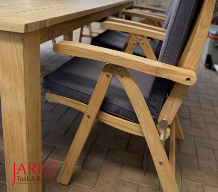 Teak Hochlehner Angulia mit Edelstahlscharnieren, Auflage in der Farbe Characol/ Anthrazit