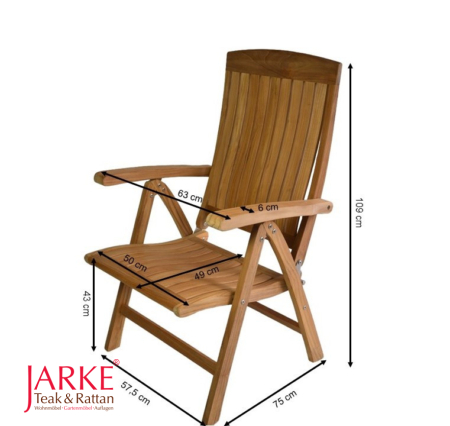 Teak Hochlehner Angulia mit ergonomischen Streben, exakte Maße