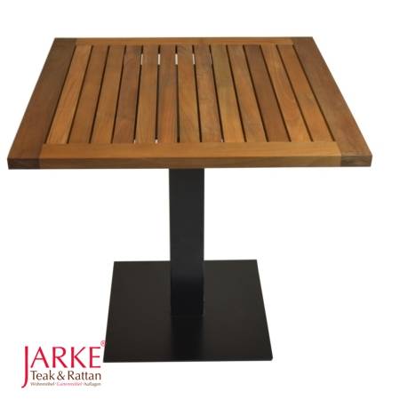 Teak Bistrotisch mit Eisenfuß, 80 x 80 cm