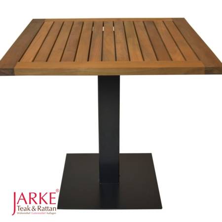 Teak Bistrotisch mit Eisenfuß, 80 x 80 cm