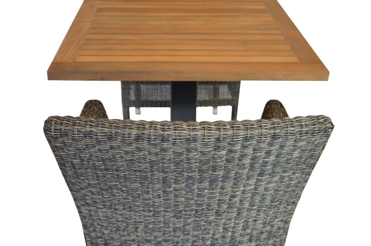 Teak Tisch mit Mittelfuß aus Eisen, pulverbeschichtet in 2 Größen