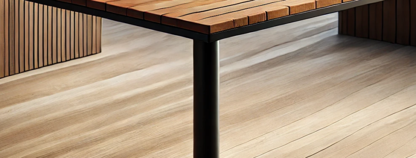 Teak Tisch 80 x 80 cm, mit Mittelfuß aus Eisen Teak Tisch 80 x 80 cm, mit Mittelfuß aus Eisen