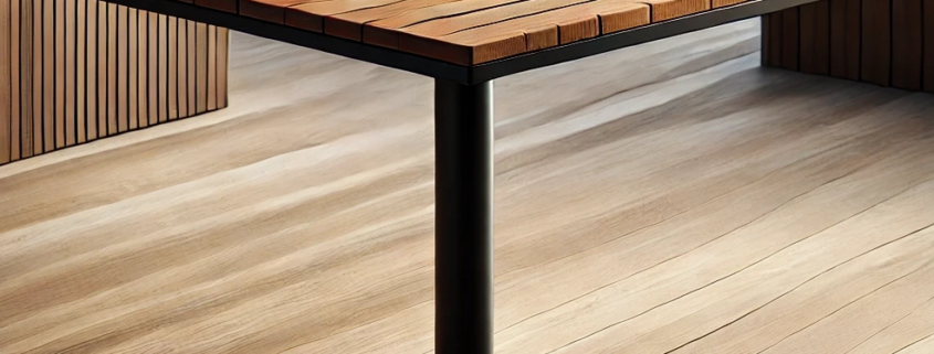 Teak Tisch 80 x 80 cm, mit Mittelfuß aus Eisen