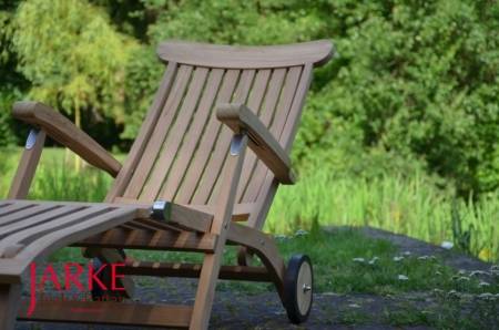 Teak Deckchair "Alster" Premium, mit Rädern, annehmbares Fußteil und Edelstahlscharniere