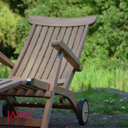 Teak Deckchair "Alster" Premium, mit Rädern, annehmbares Fußteil und Edelstahlscharniere