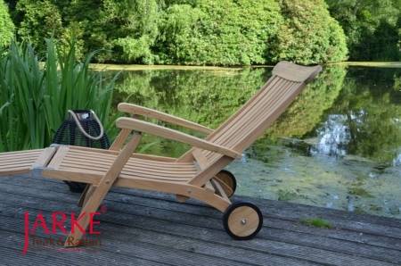 Teak Deckchair "Alster" Premium, mit Rädern, annehmbares Fußteil und Edelstahlscharniere