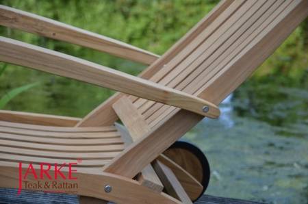Teak Deckchair "Alster" Premium, mit Rädern, annehmbares Fußteil und Edelstahlscharniere