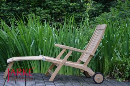 Premium Teak Deckchair "Alster", mit Rädern, Edelstahlscharniere, abnehmbares Fußteil