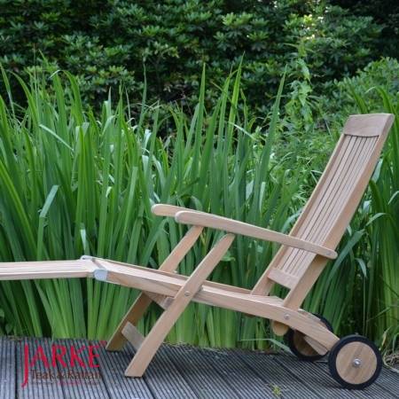 Premium Teak Deckchair "Alster", mit Rädern, Edelstahlscharniere, abnehmbares Fußteil