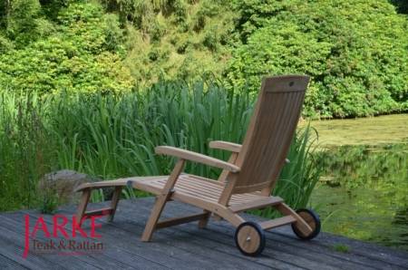 Teak Deckchair "Alster" Premium, mit Rädern, annehmbares Fußteil und Edelstahlscharniere