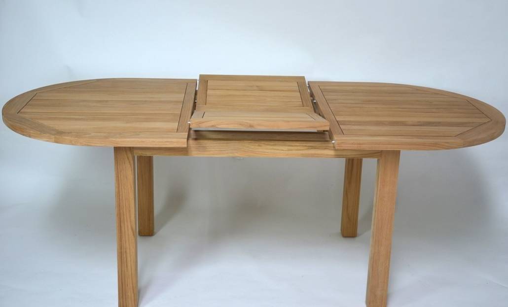 Teak Ausziehtisch oval, 90 x 150 - 200 cm bei Jarke Teak