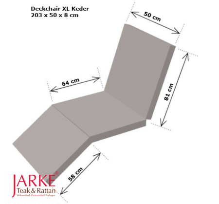Deckchair Auflage XL, mit Keder, 203 x 50 x 8 cm