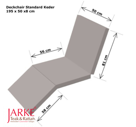 Deckchair Auflage Standard, mit Keder, 195 x 50 x 8 cm
