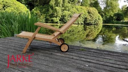 Teak Deckchair "Alster" Premium, mit Rädern, annehmbares Fußteil und Edelstahlscharniere