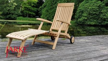 Premium Teak Deckchair "Alster", mit Rädern, Edelstahlscharniere, abnehmbares Fußteil