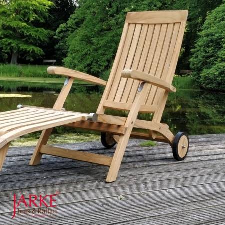 Premium Teak Deckchair "Alster", mit Rädern, Edelstahlscharniere, abnehmbares Fußteil