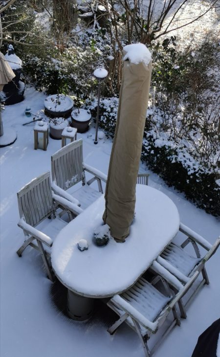 Schutzhülle für Sonnenschirm im Winter