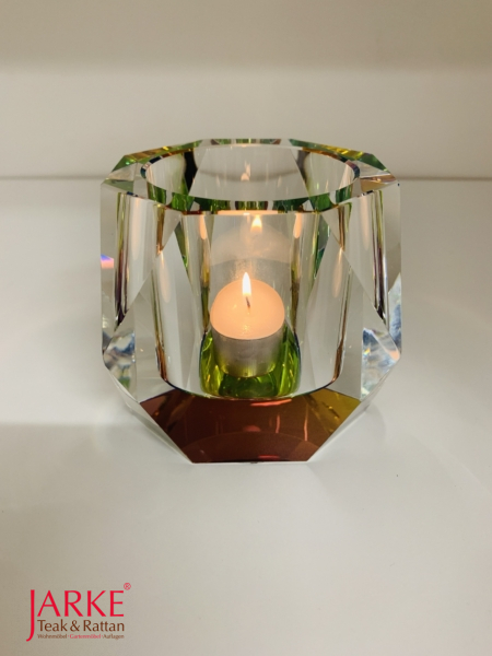 Kristall Windlicht/ Teelicht, 8-eckig, mit Facettenschliff