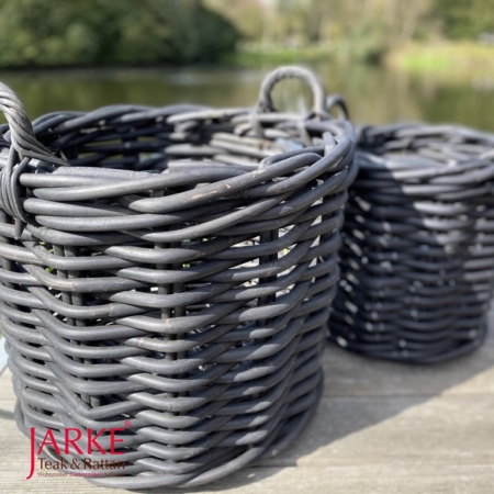 Runder Kubu Rattan Korb Schwarz