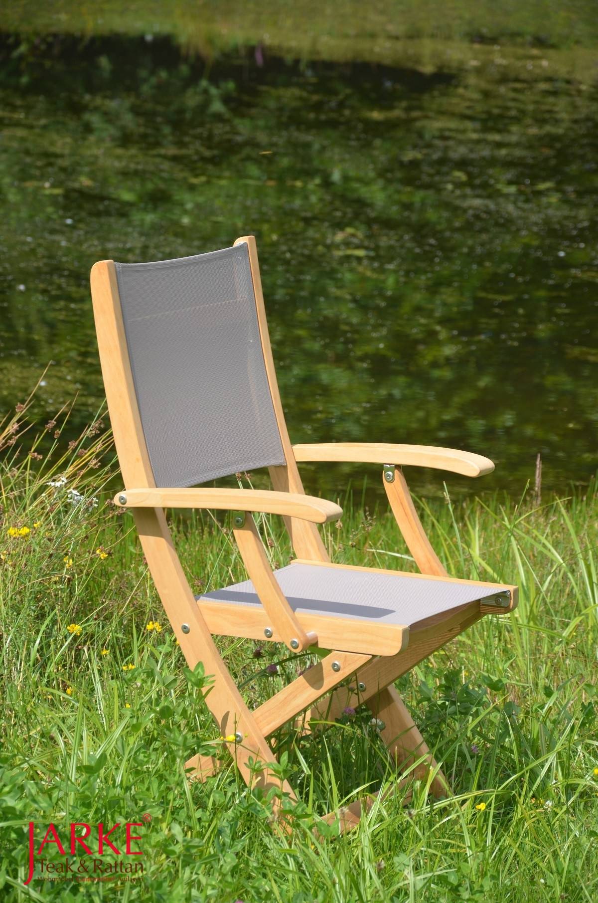 Teak Klappstuhl "Jil" mit wetterfester Sitzfläche aus Durasling