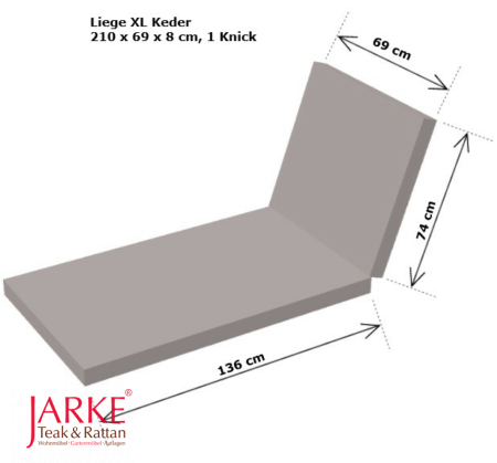 Liegen Auflage XL mit Keder, 210 x 69 x 8 cm