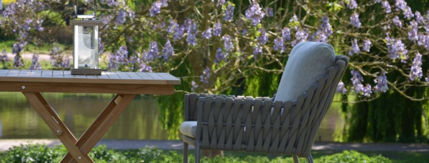 Outdoor Stuhl "Lucca, Taupe, mit Rope-Bespannung, Outdoor-Kissen