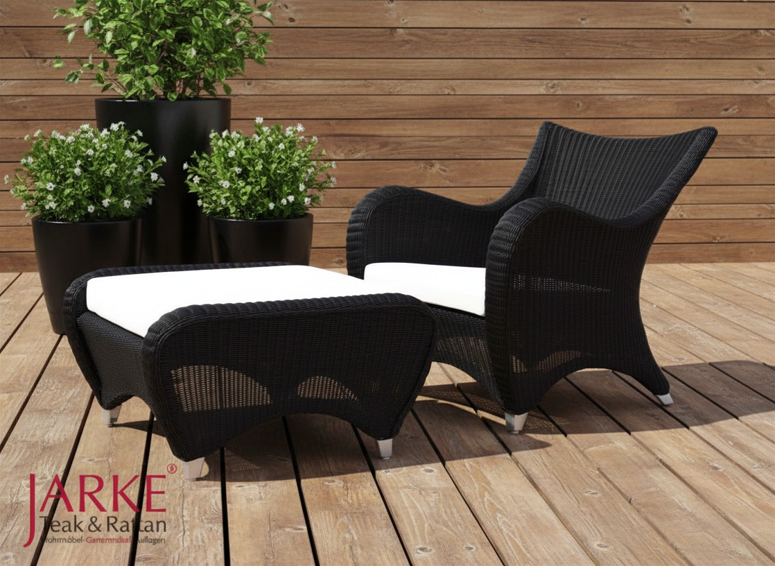 Outdoor Sessel "Mars" mit Fusshocker, gefertigt aus Ecolene/ Polyrattan