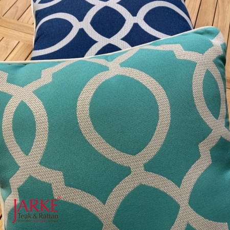 Outdoor Kissen mit geometrischem Muster, türkis, blau, weiss
