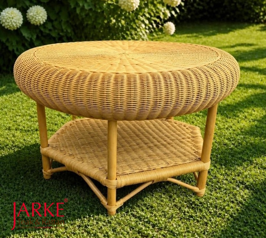 Rattan Kaffeetisch rund 76 cm, mit Unterboden, 2 Farben