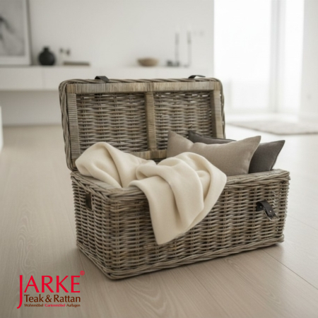 Rattan Kiste für Decken + Kissen