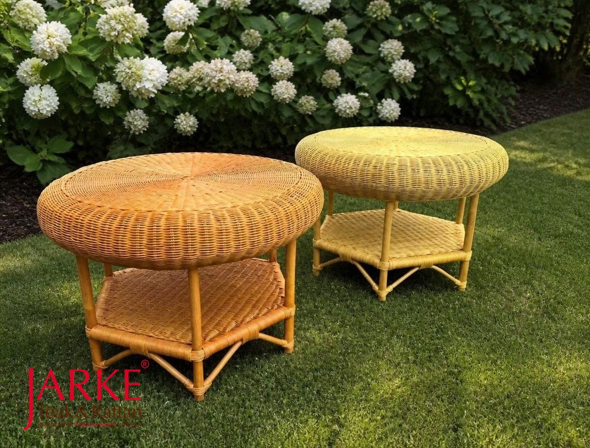Rattan Kaffeetisch rund 76 cm, mit Unterboden, 2 Farben