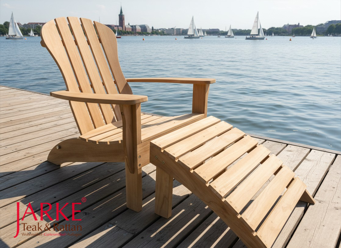 Teak Alstersessel mit Fußhocker