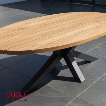 Teak Tisch "Kira", Old Teak, Tischplatte in Elipsenform