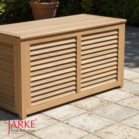 Teak Truhe mit Lamellen und Silikonverfugung