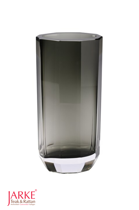 Graue Vase "Cashmere" aus Glas, mit Schliff in Streifenform
