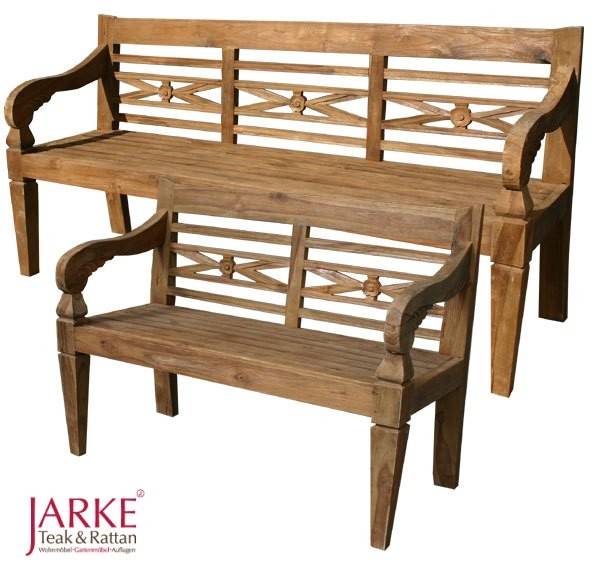 Old Teak Bank Batavia 120 cm mit Schnitzereien Jarke Teak