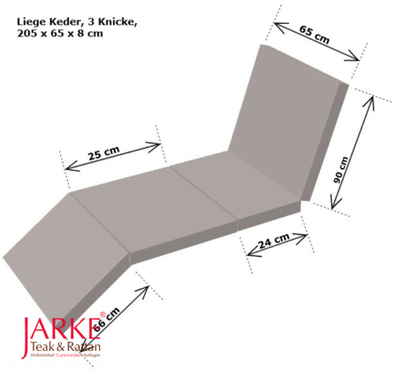 Liegen Auflage mit Keder, 3 Knicke, 205 x 65 x 8 cm