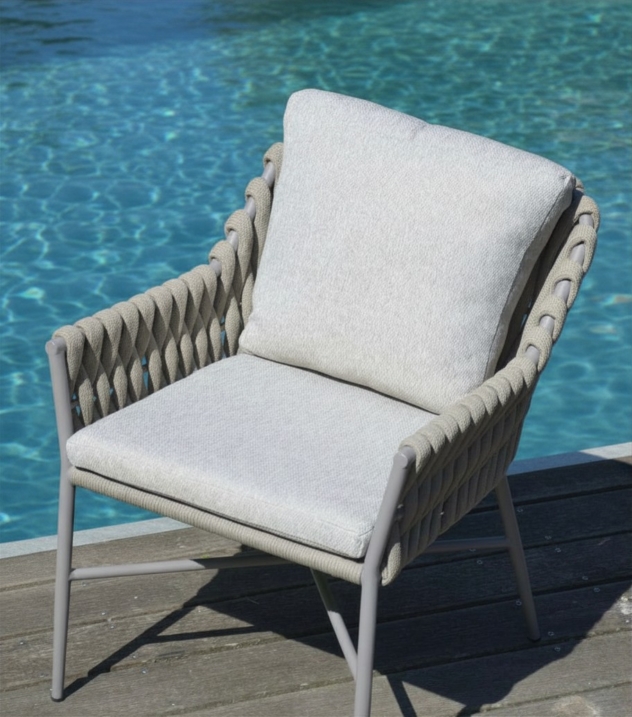 Outdoor Stuhl Lucca, mit Rope Geflecht, taupe-hellgrau
