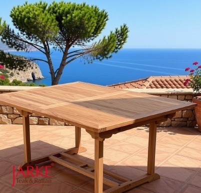 Quadratischer Teak Ausziehtisch 120 x 120-180 cm
