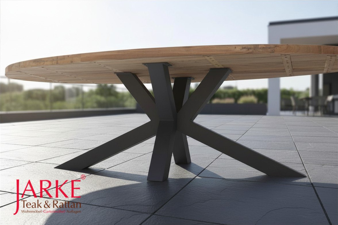 Teak Tisch "Kira", Old Teak, Tischplatte in Elipsenform