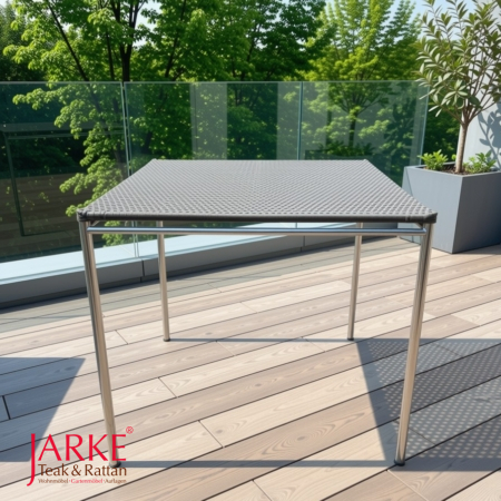 Outdoor Tisch, 80 x 80 cm, Tischplatte aus Ecolene Geflecht, Edelstahlbeine